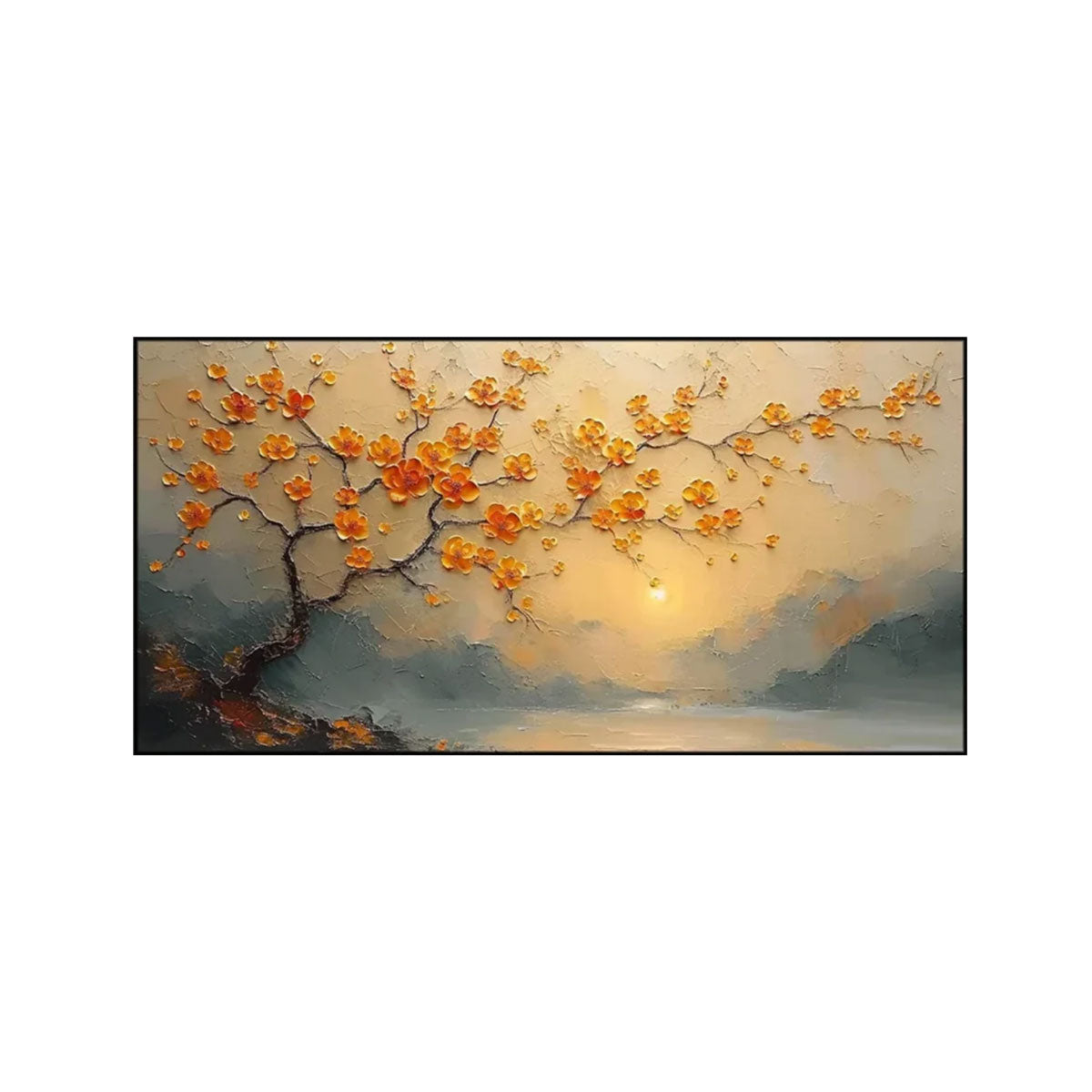 Amber Dawn Blossom Landscape Abstract Painting – Familyartwall