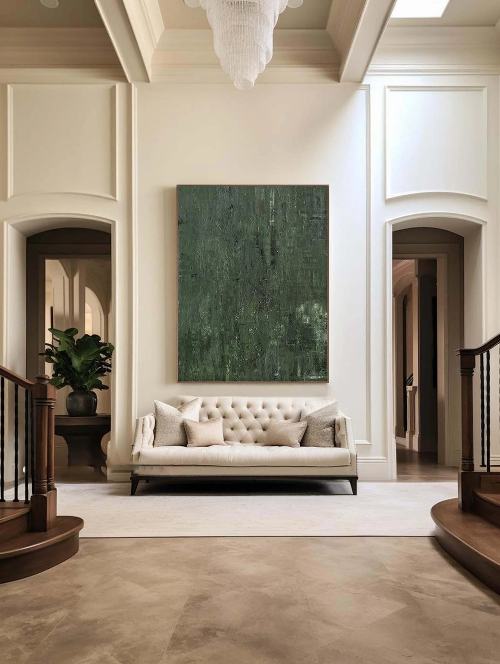 Verdant Depths: A Large Green Abstract Painting for Living Room Decor