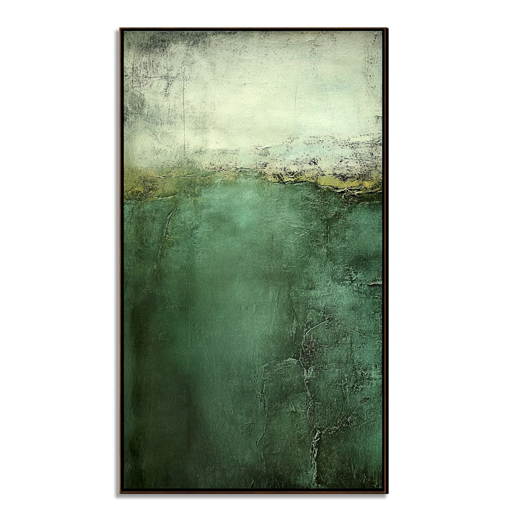 Emerald Green Abstract Wall Art, Vertical Textured Canvas for Living Room Decor