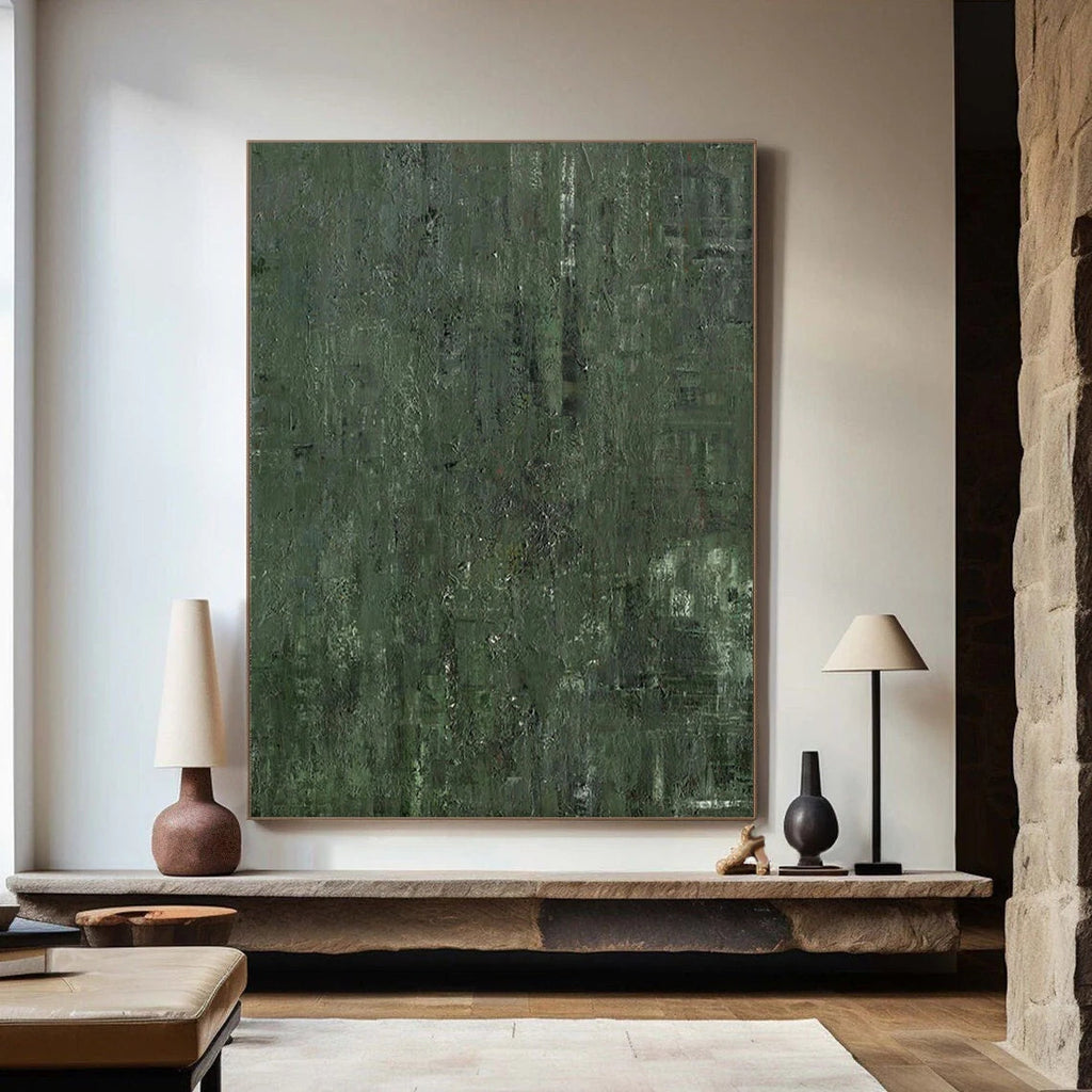 Verdant Depths: A Large Green Abstract Painting for Living Room Decor