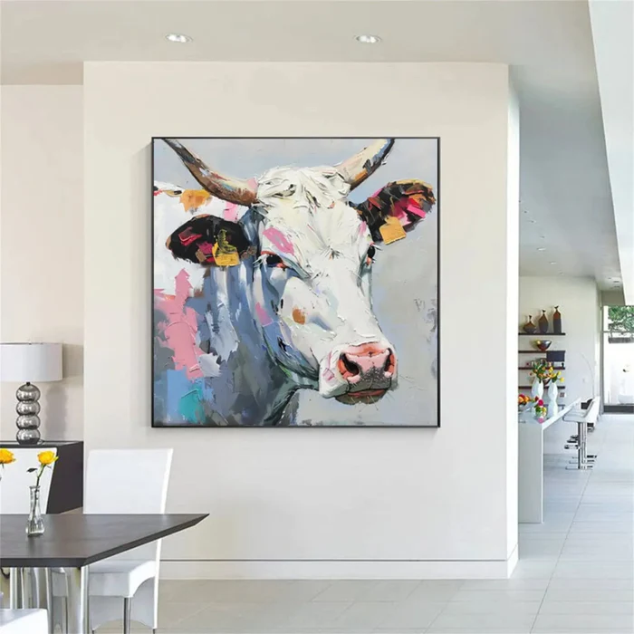 Pastel Meadow Cow Painting
