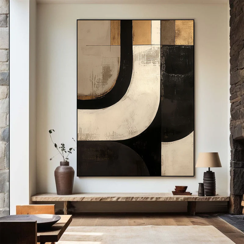 Golden Noir Geometric Abstract Painting