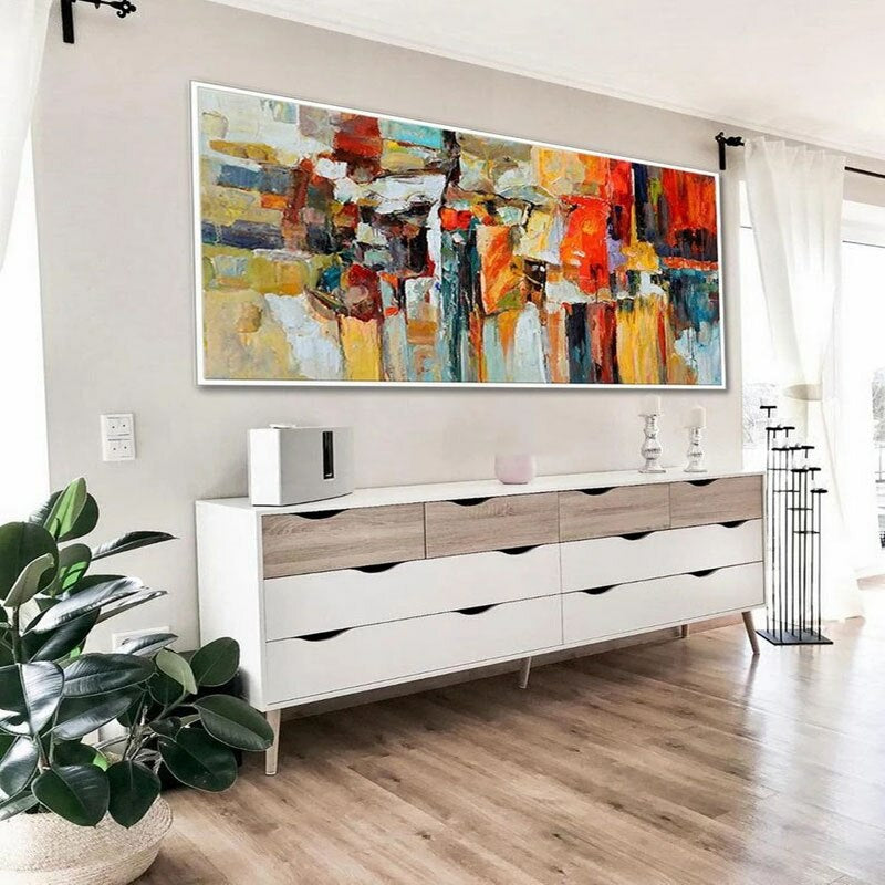 Urban Reflections: A Vibrant Abstract Cityscape Art for Dining Room