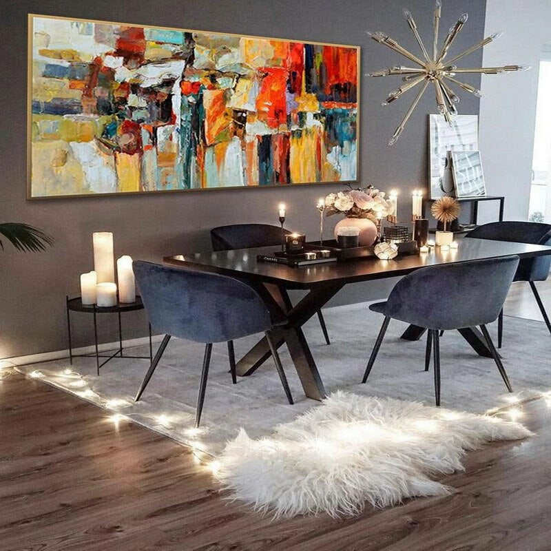 Urban Reflections: A Vibrant Abstract Cityscape Art for Dining Room