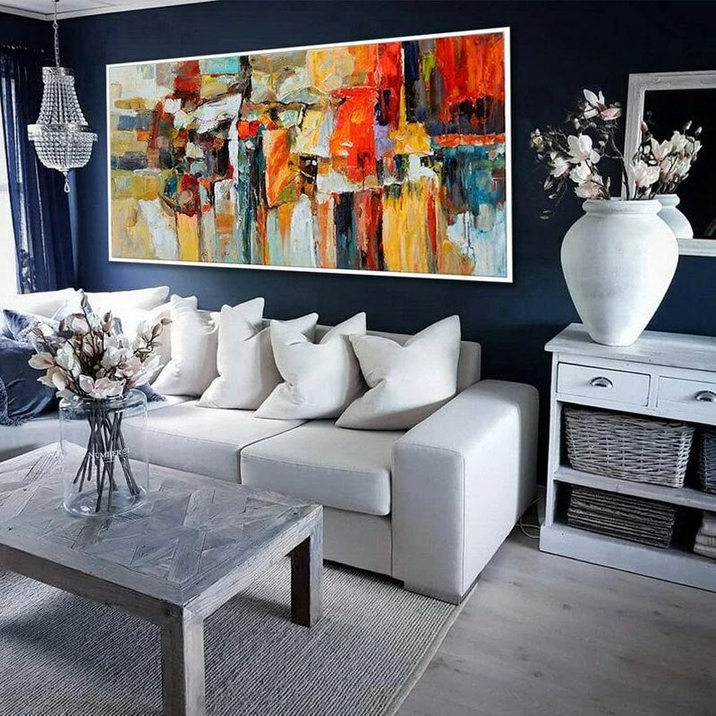 Urban Reflections: A Vibrant Abstract Cityscape Art for Dining Room