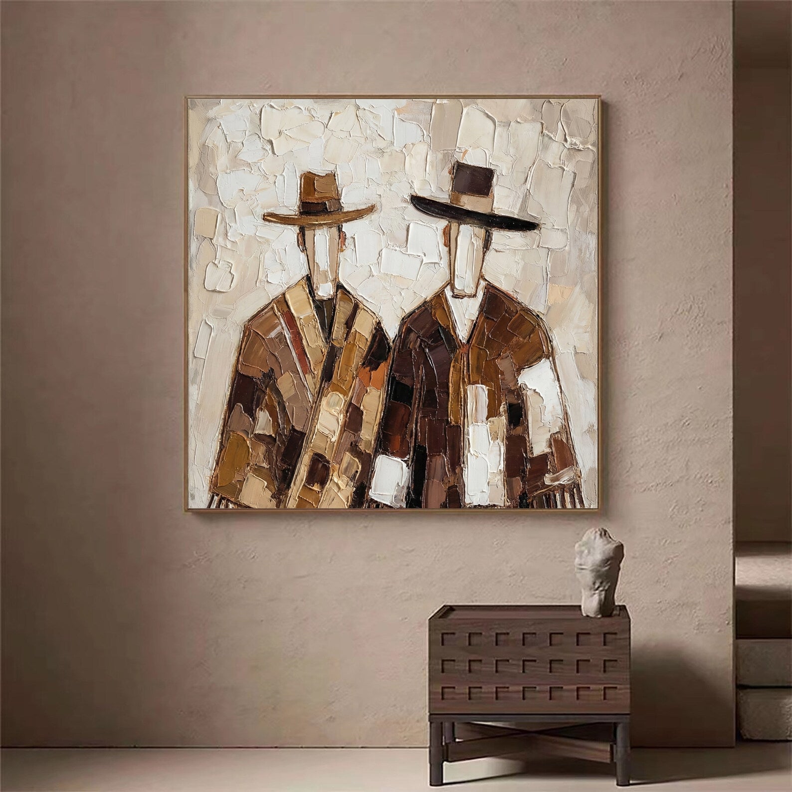 Cultural Bond – Textured Figurative Painting in Earth Tones