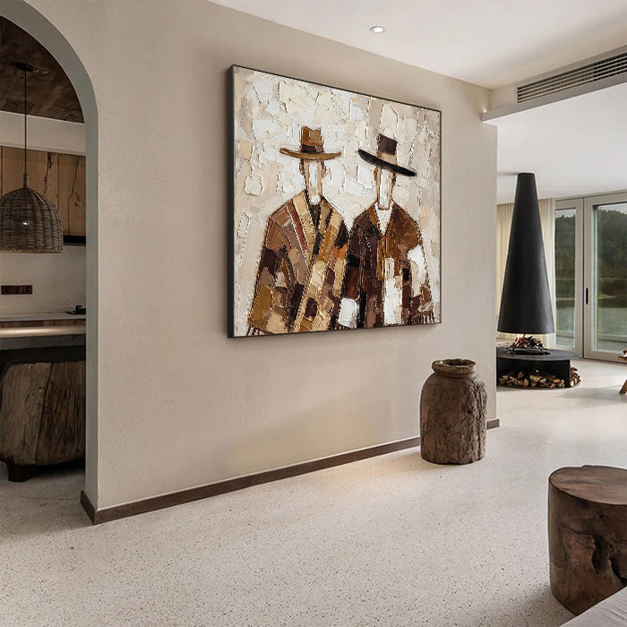 Cultural Bond – Textured Figurative Painting in Earth Tones