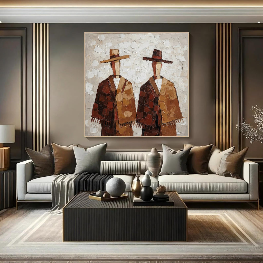 Cultural Duo – Earthy Textured Figurative Painting