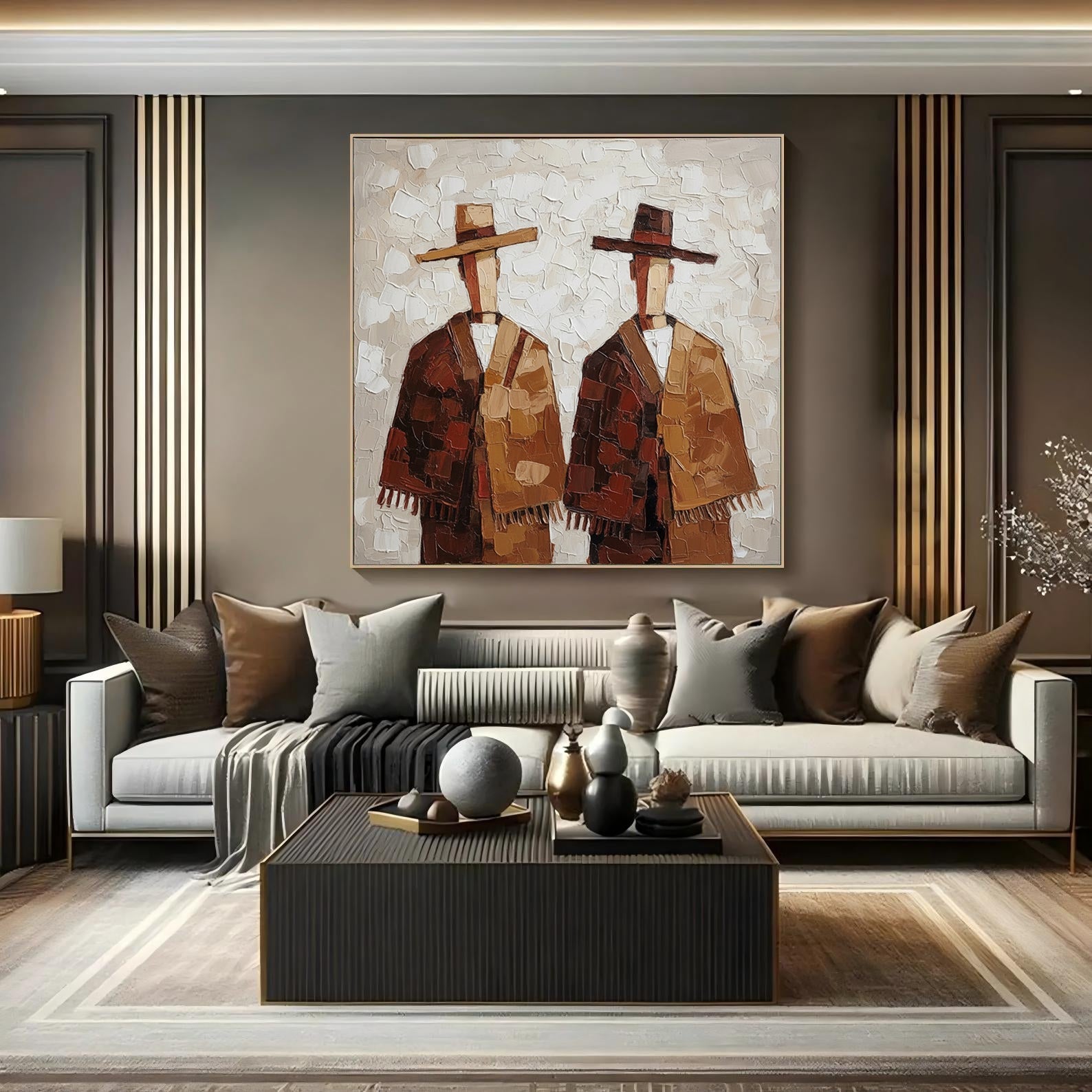 Cultural Duo – Earthy Textured Figurative Painting