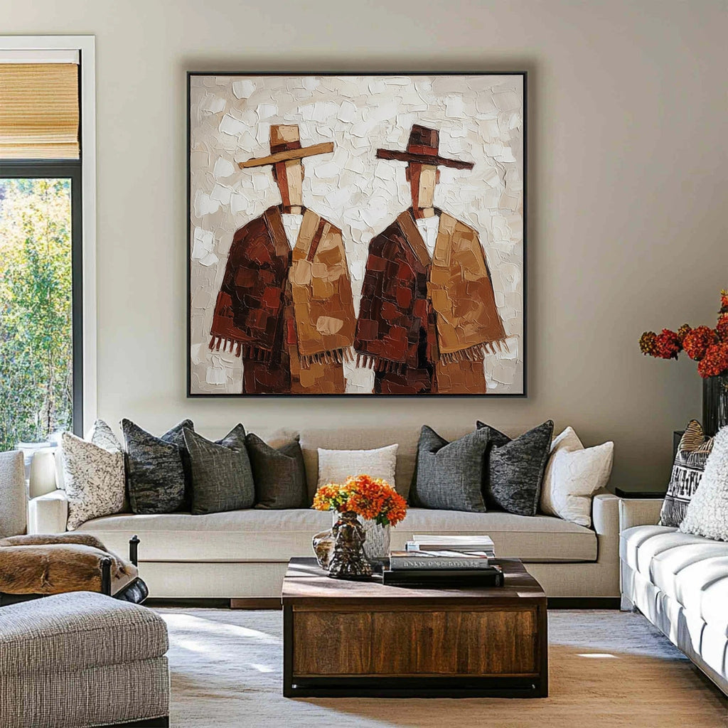 Cultural Duo – Earthy Textured Figurative Painting