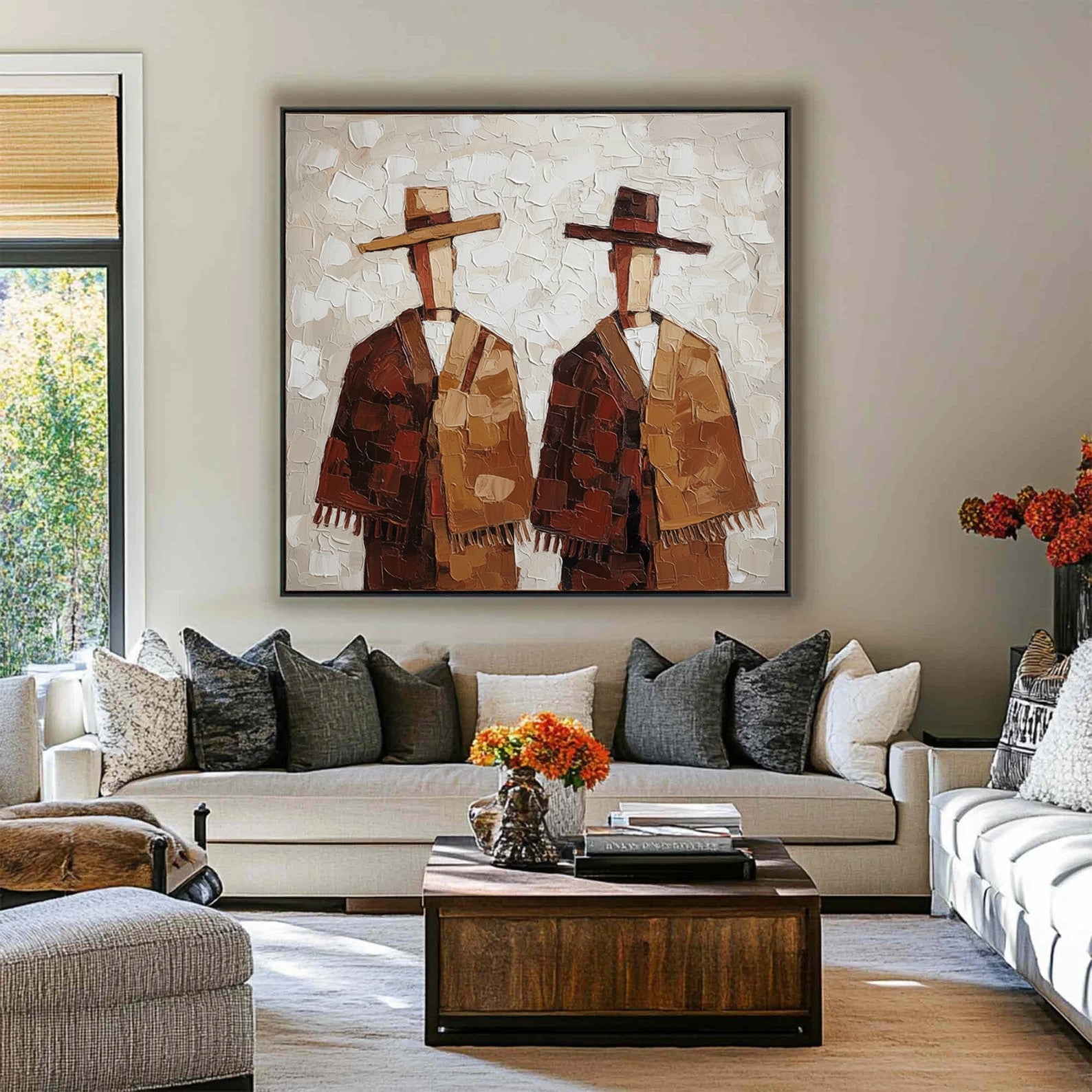 Cultural Duo – Earthy Textured Figurative Painting