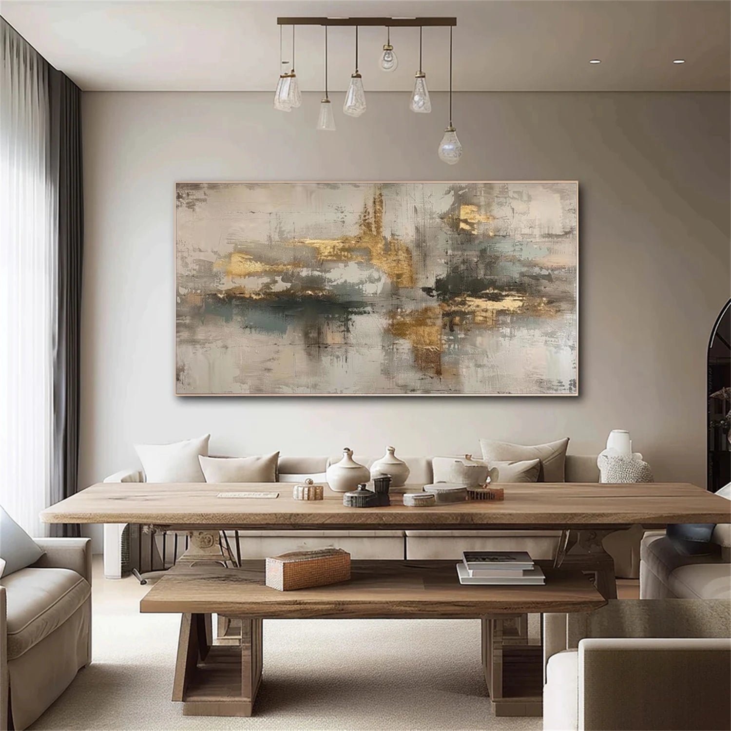 Golden Horizon Neutral Abstract Painting