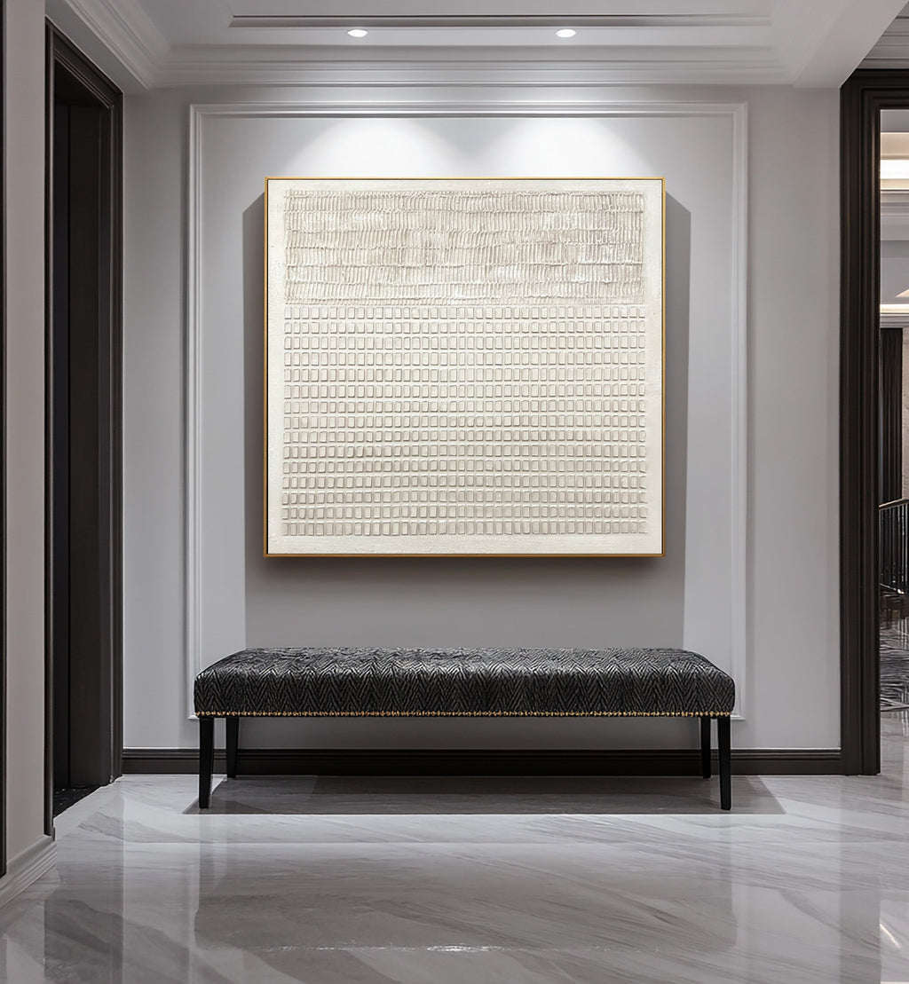 Ivory Rhythm Grid Textured Painting