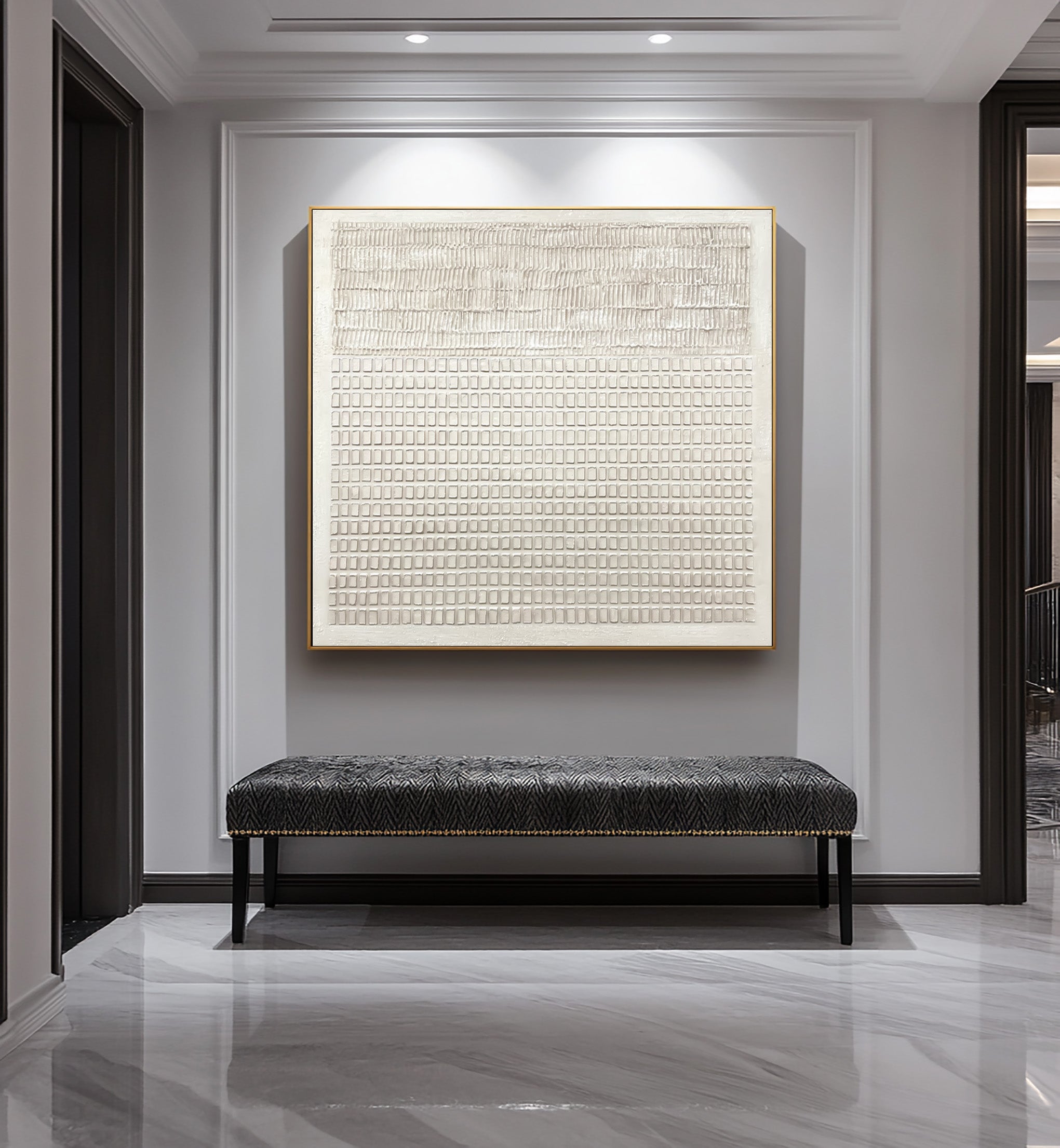 Ivory Rhythm Grid Textured Painting