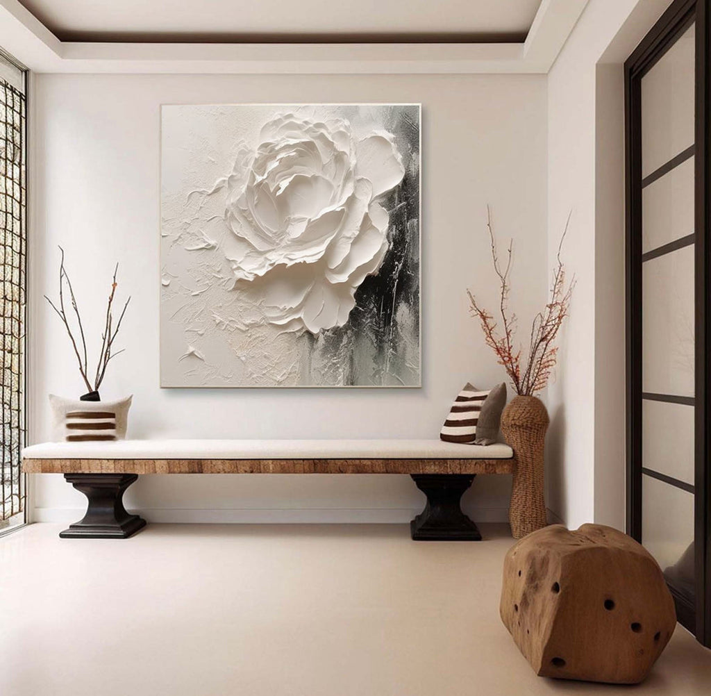 Ivory Bloom Textured Floral Painting