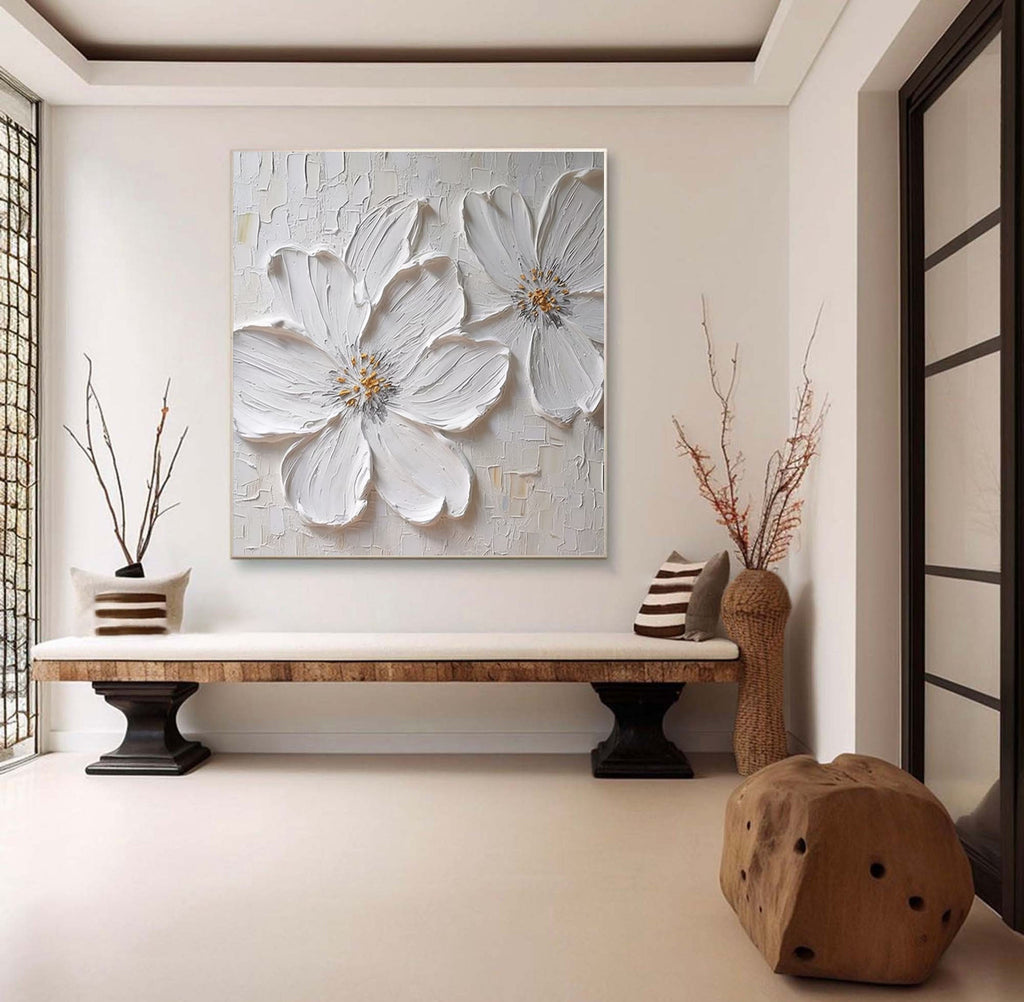 Whisper White Blossom Textured Painting