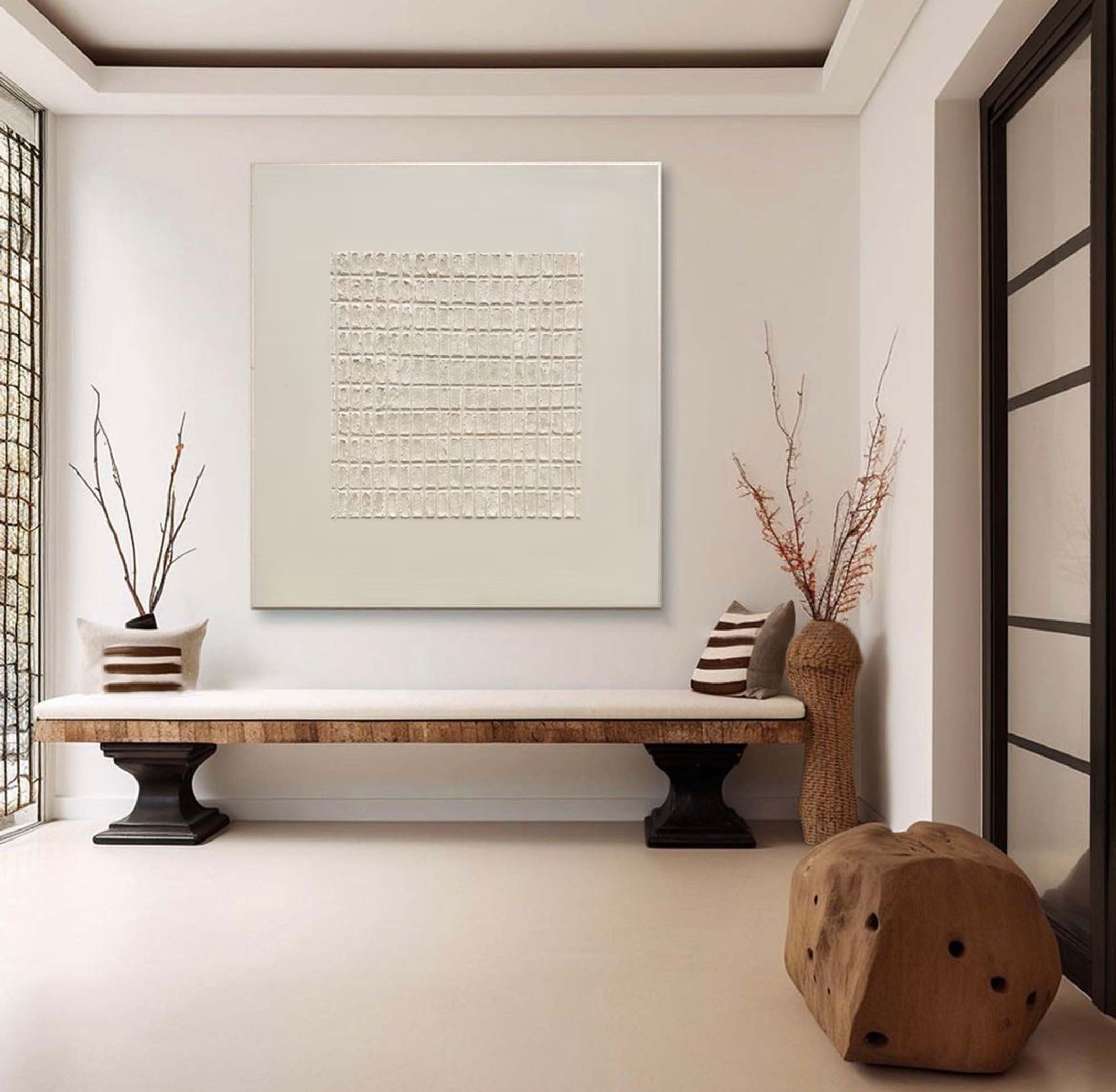 Centered Silence Grid Textured Painting