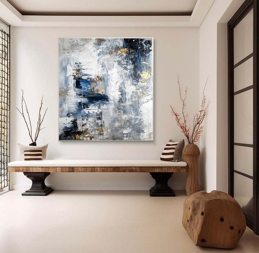Silver Tide Blue Abstract Painting