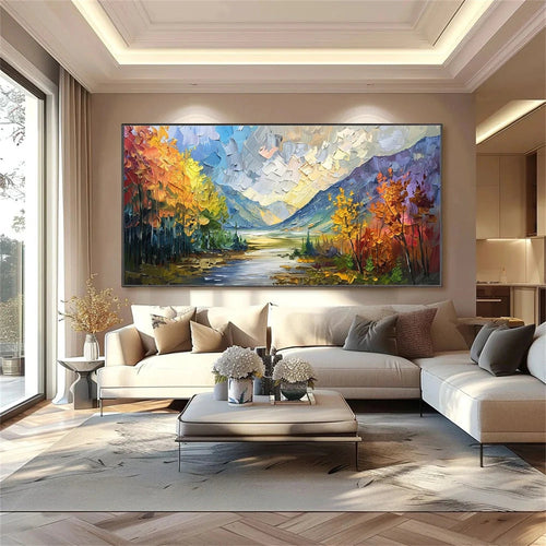 Autumn River Glow Landscape Painting