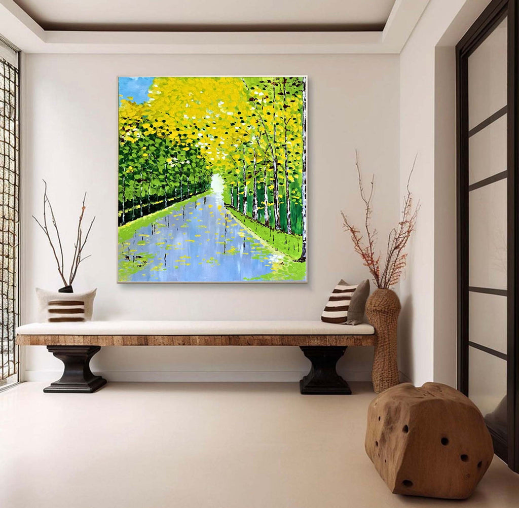 Golden Pathway Forest Landscape Painting