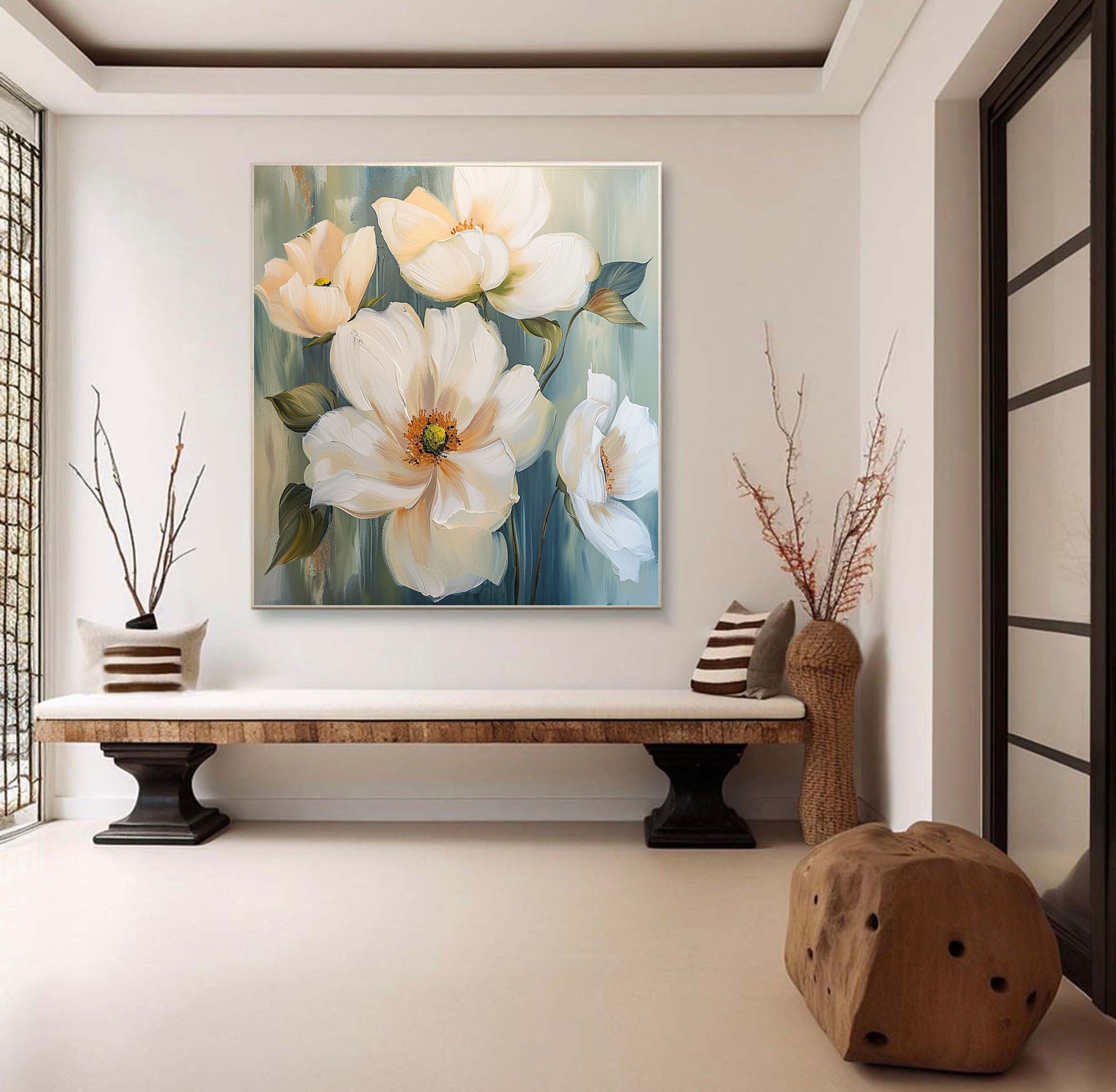 Ivory Bloom Serenity Floral Painting