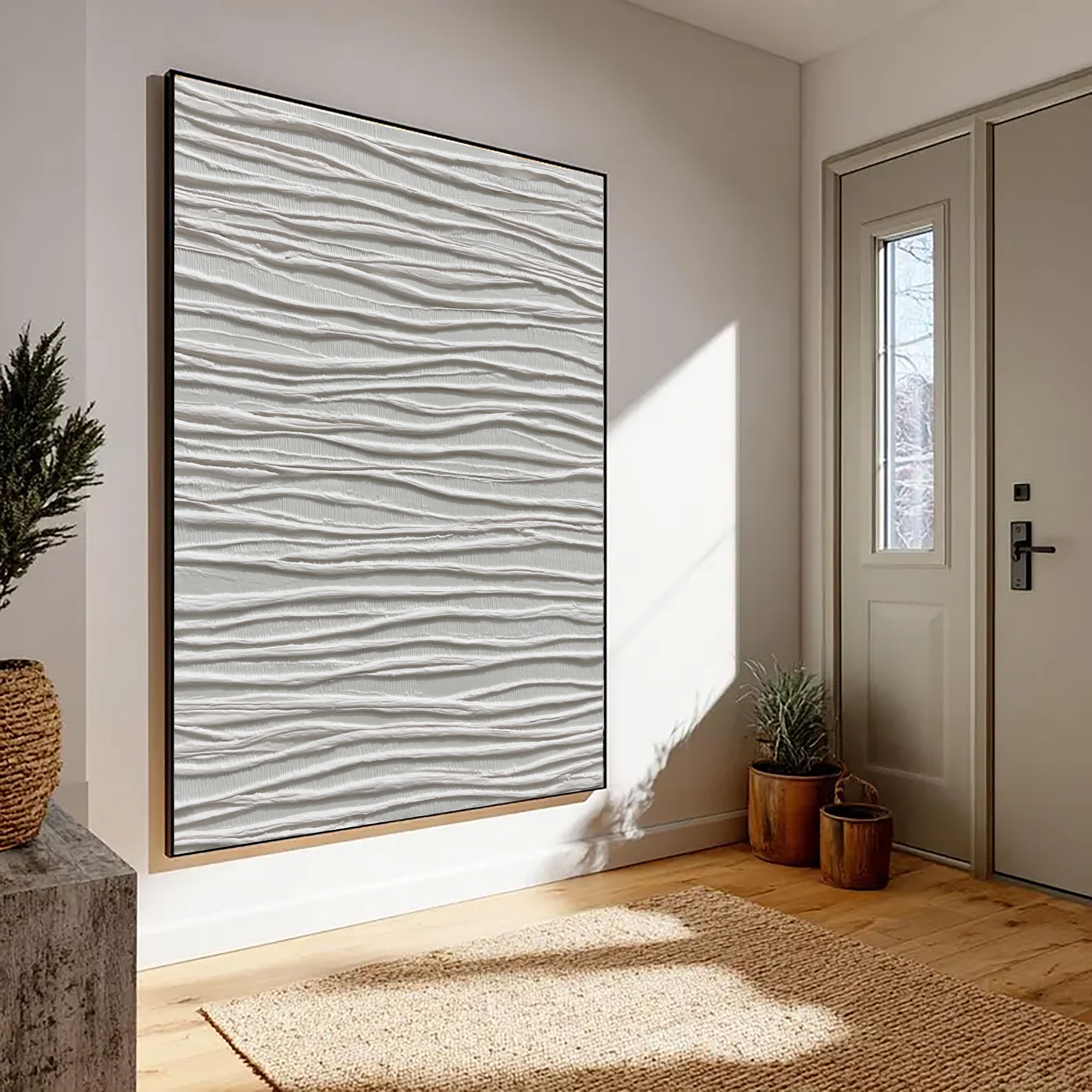 White Serene Wave – Minimalist Textured Abstract Art