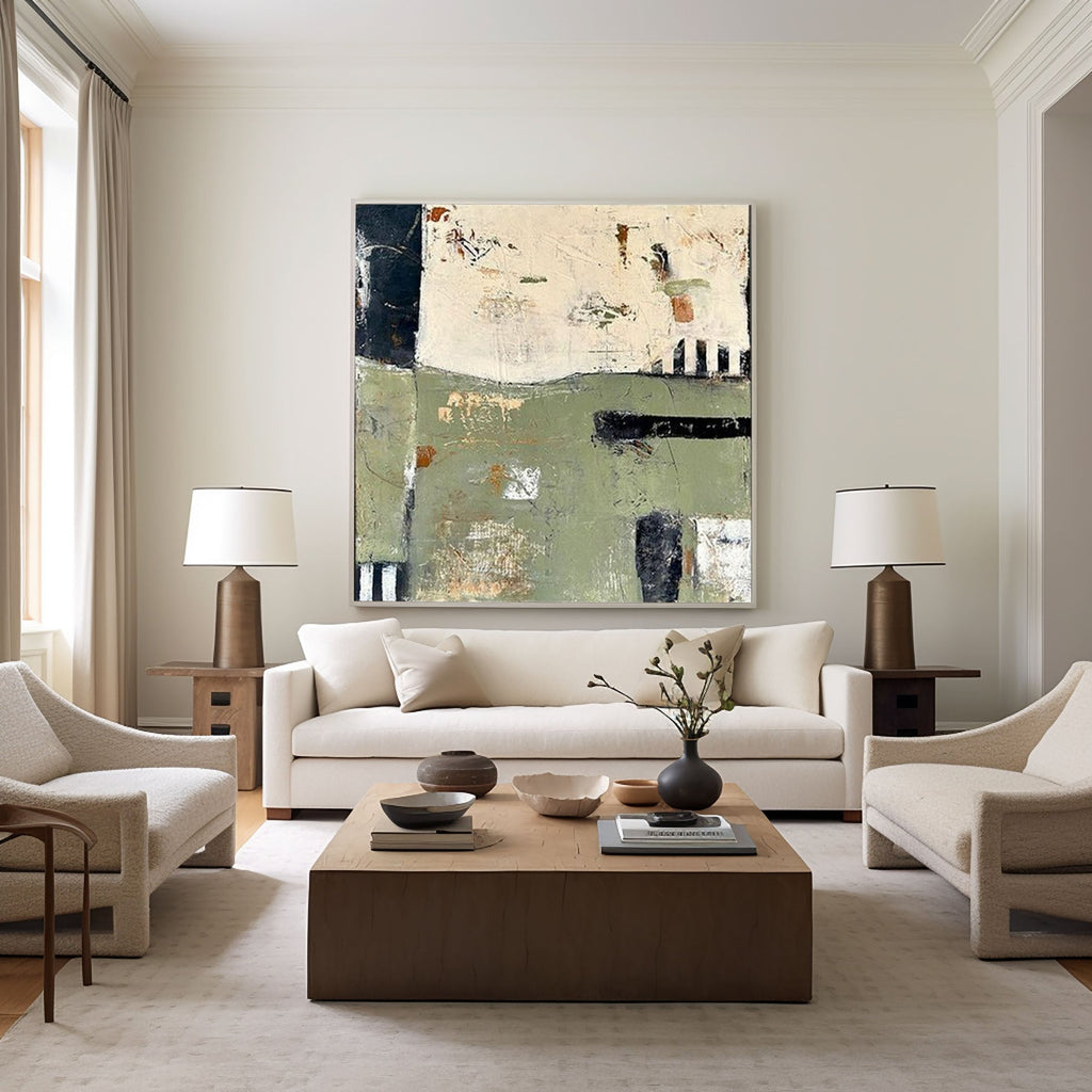 Muted Horizon Green Abstract Painting
