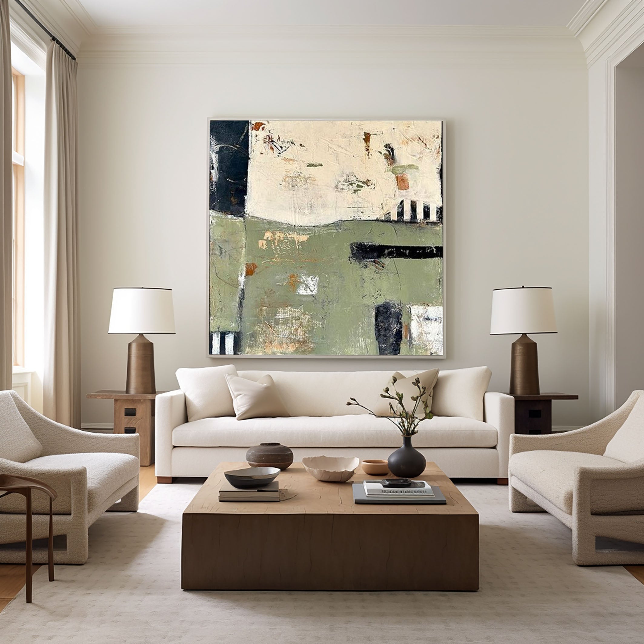 Muted Horizon Green Abstract Painting