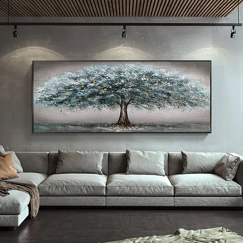 Quiet Horizon Blue Tree Abstract Painting