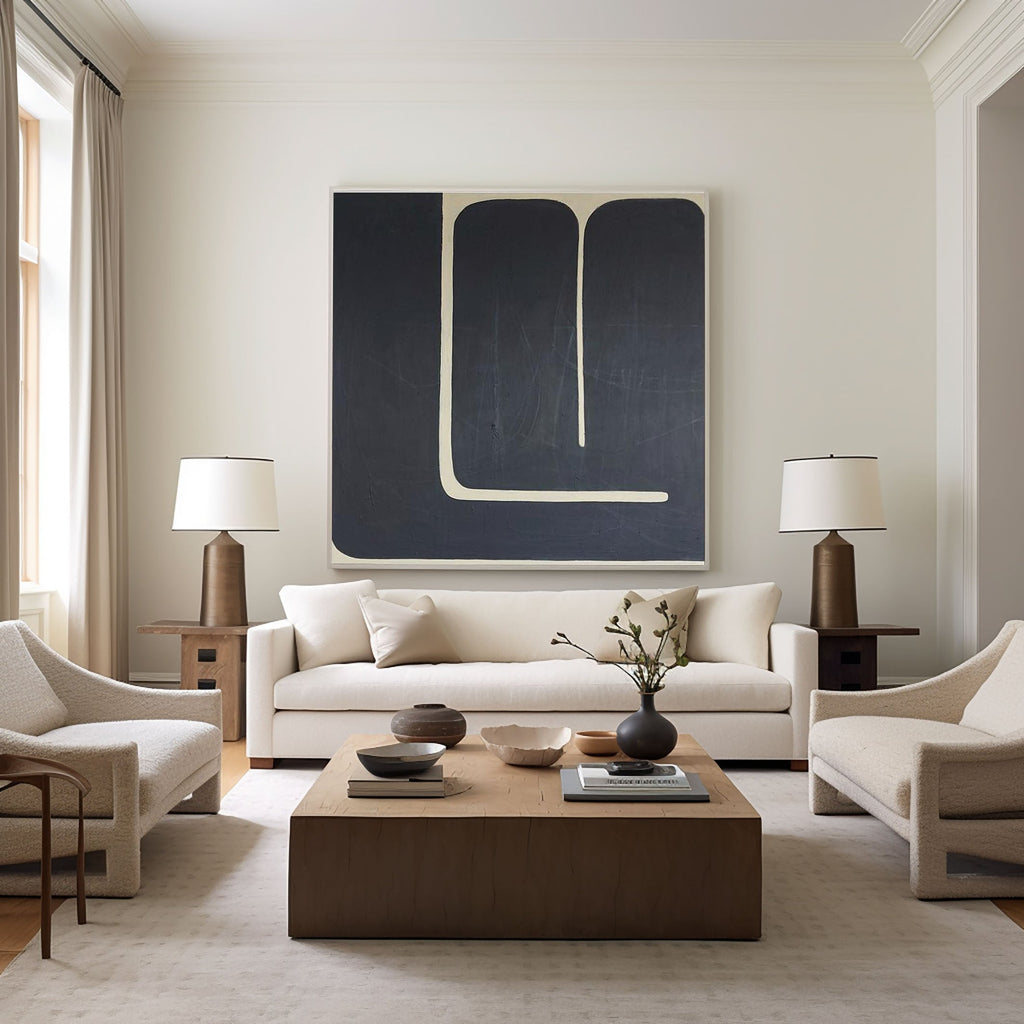 Midnight Curve Minimal Abstract Painting