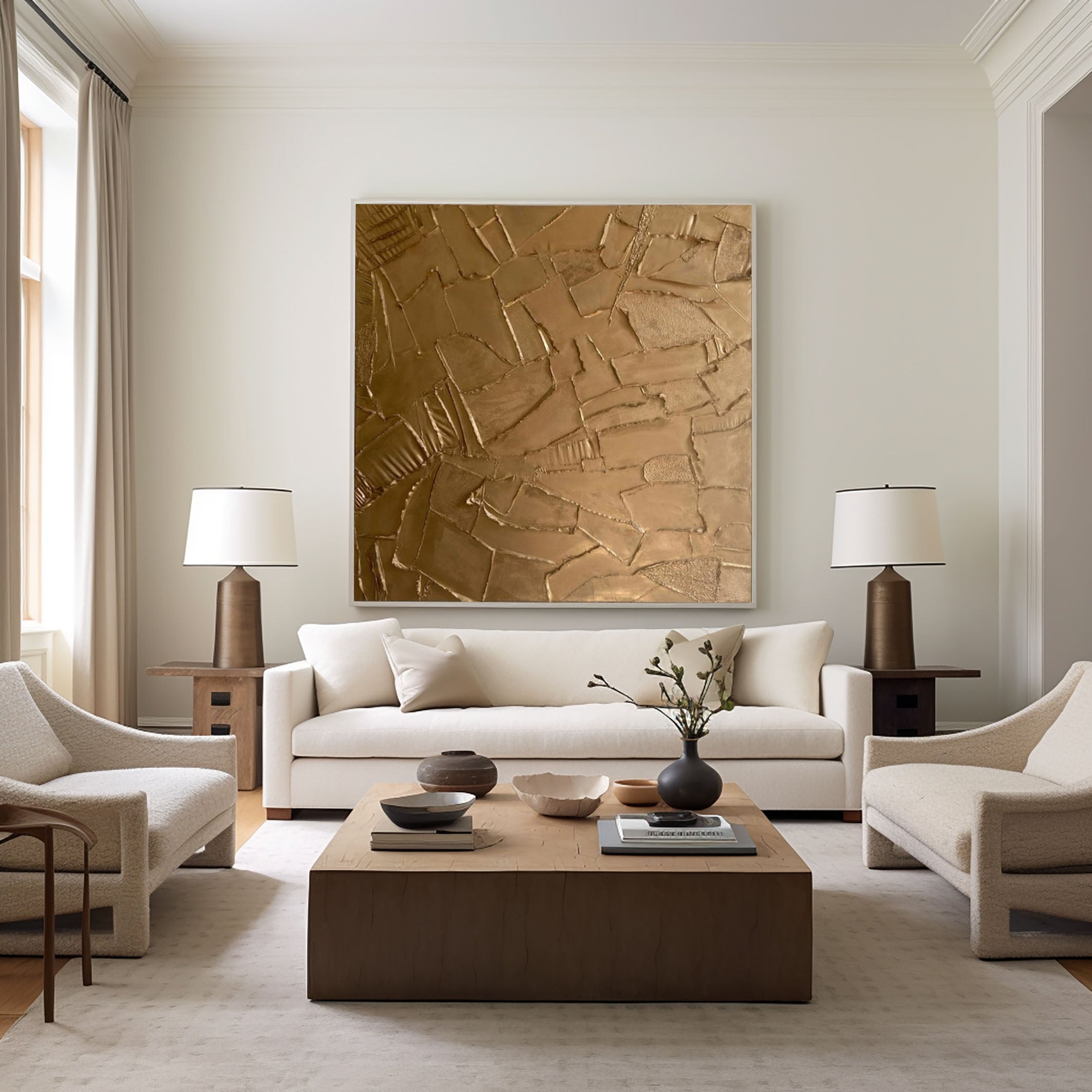 Golden Fragment Textured Abstract Painting