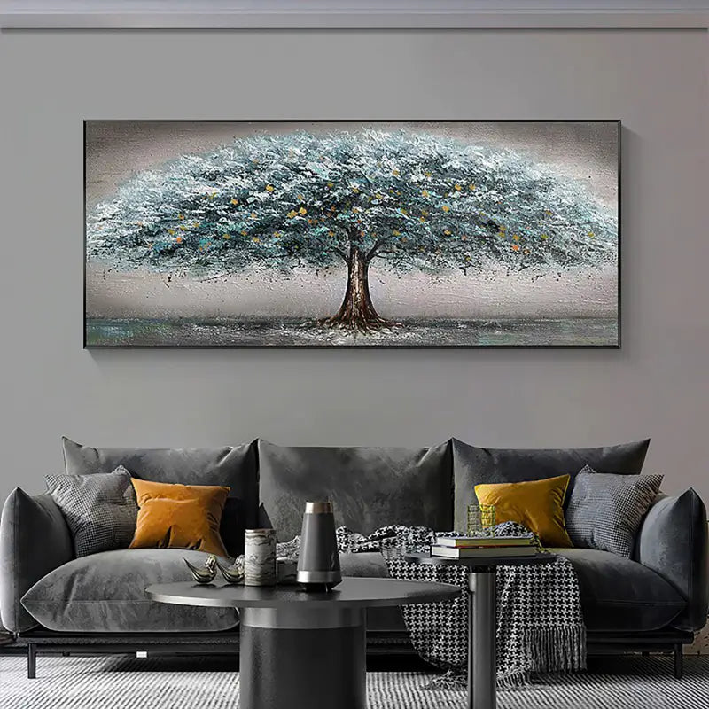 Quiet Horizon Blue Tree Abstract Painting