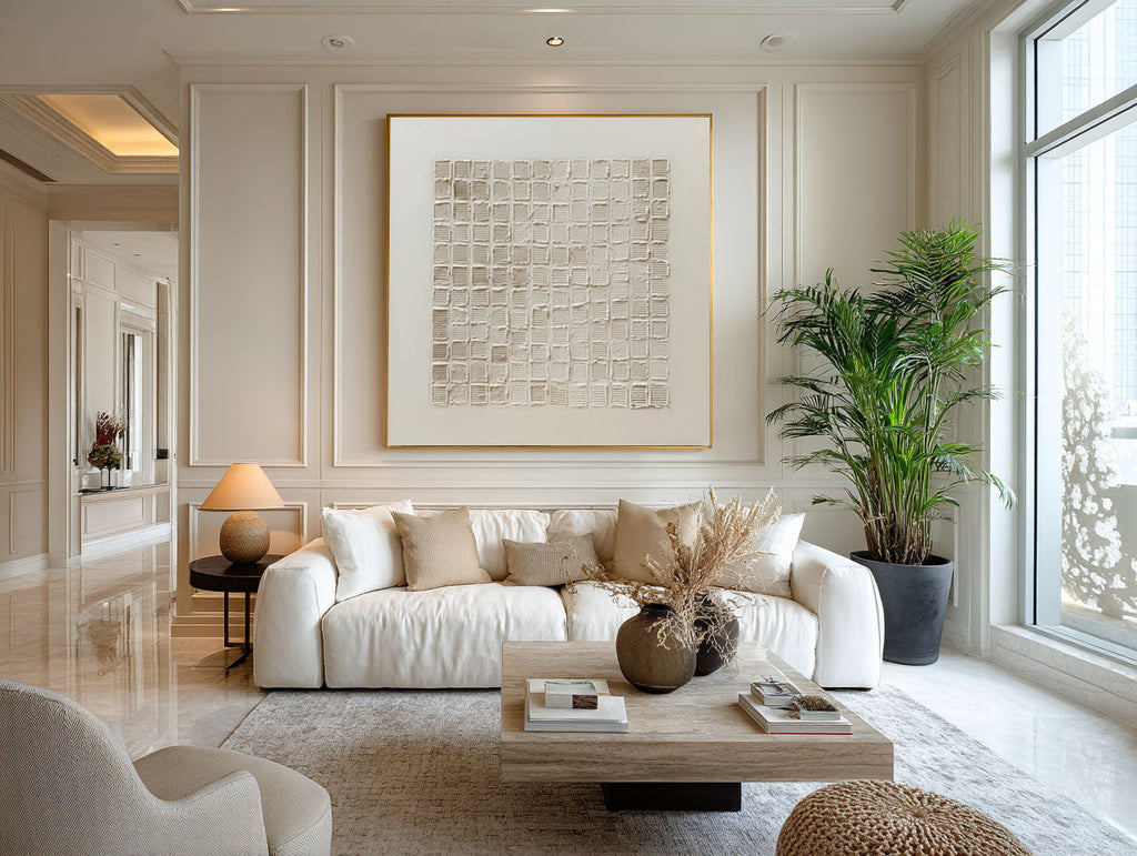 Ivory Order Grid Textured Painting