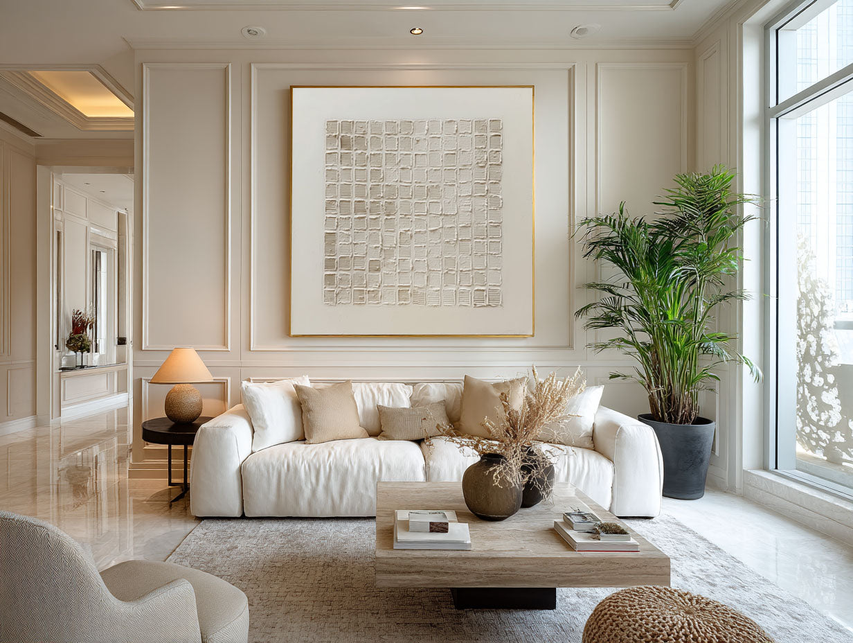 Ivory Order Grid Textured Painting