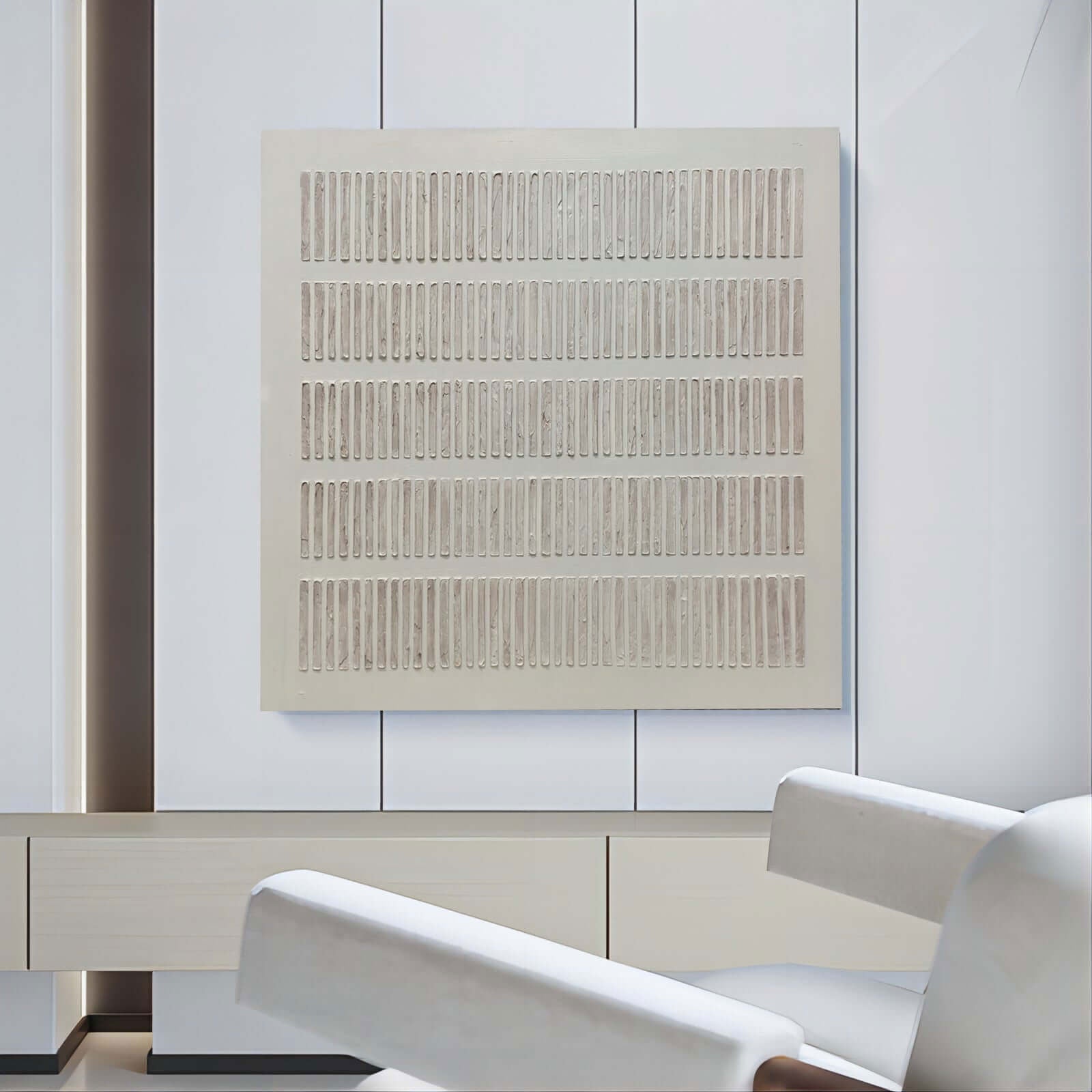 Silent Cadence: Minimalist Textured White Wall Art with Architectural Relief