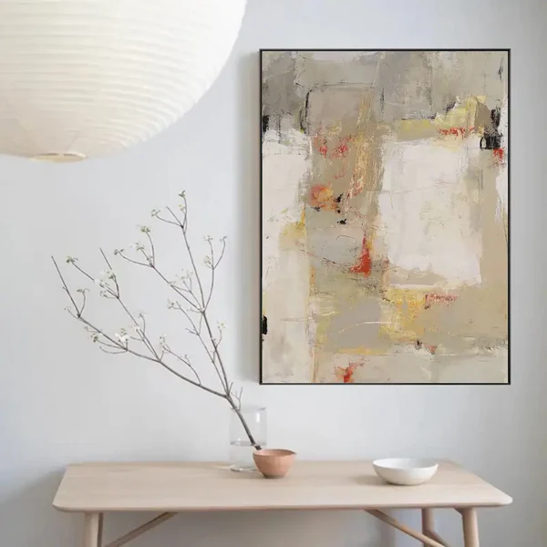 Urban Calm: A Neutral Abstract Art Painting for Living Room Decor