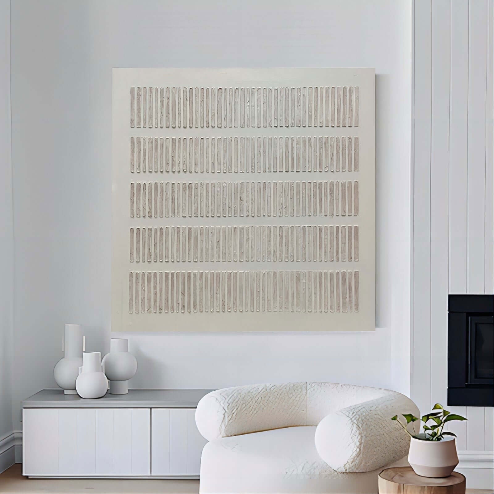Silent Cadence: Minimalist Textured White Wall Art with Architectural Relief