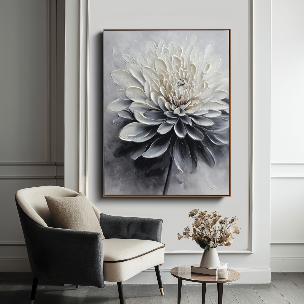 Black and White Textured Floral Painting #ART16