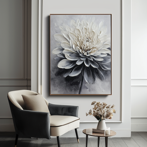 Black and White Textured Floral Painting #ART16