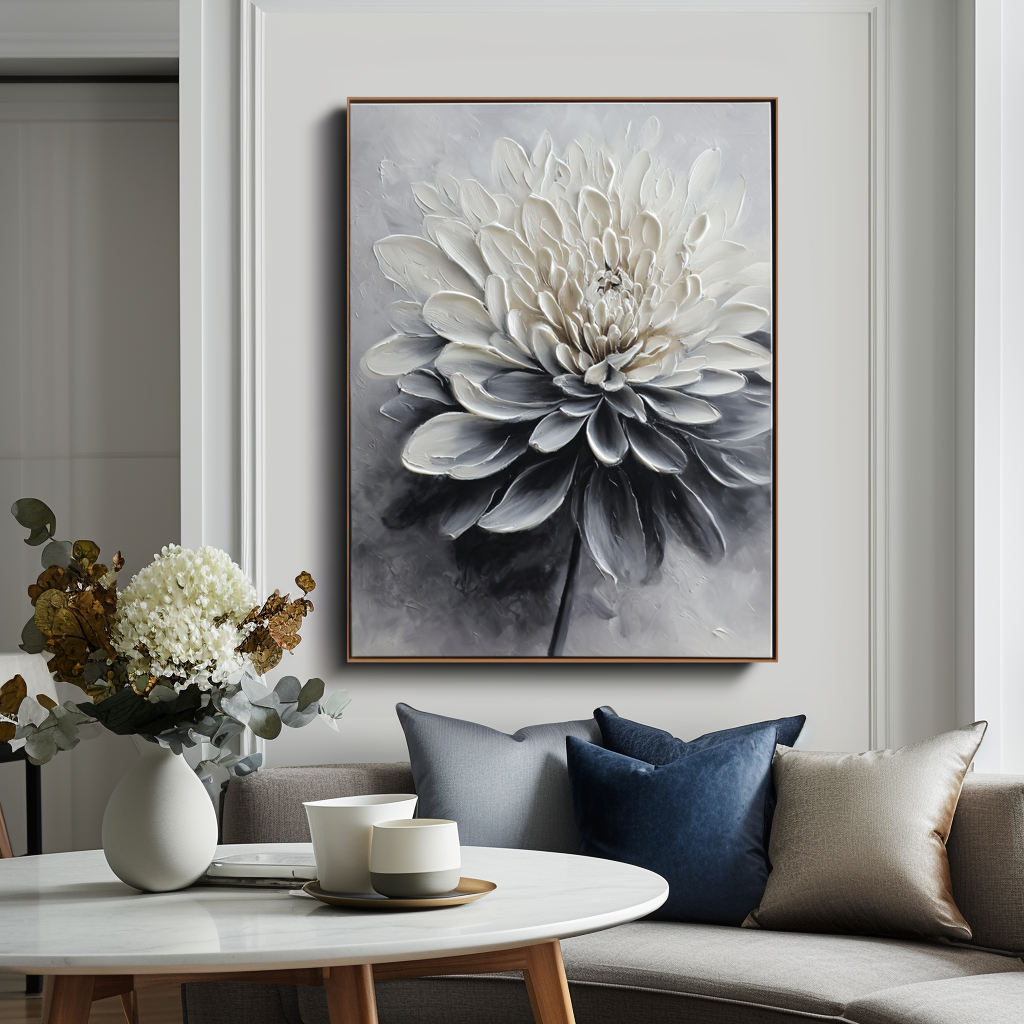 Black and White Textured Floral Painting #ART16