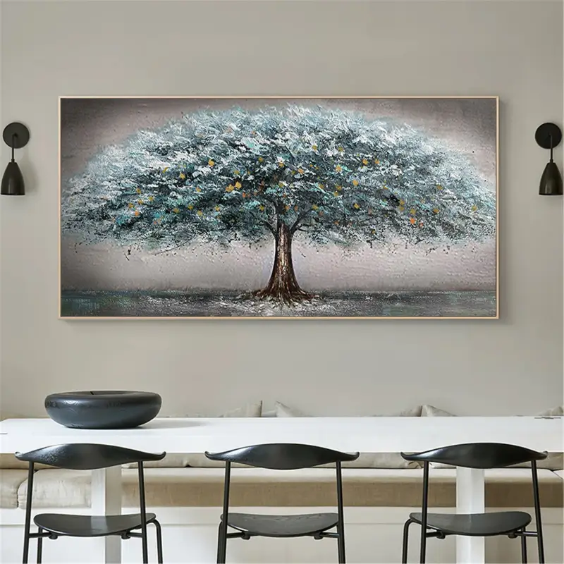 Quiet Horizon Blue Tree Abstract Painting