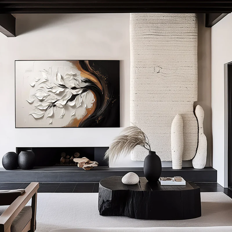 Flowing Elegance Black & White Textured Painting