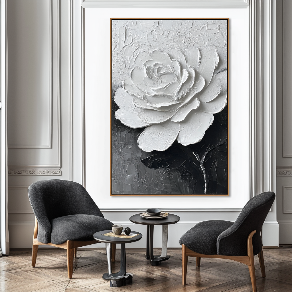 White 3D Textured Flower Painting #ART18