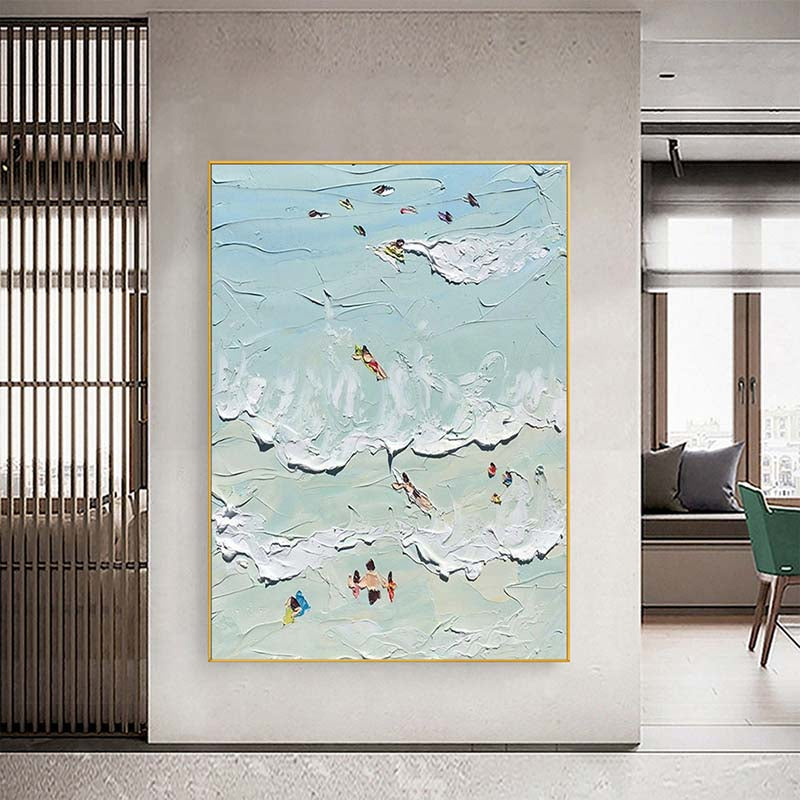 Summer Splash: A Textured Abstract Beach Art for Bathroom Decor