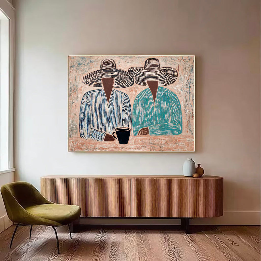 Coffee Conversations – Abstract Duo Figurative Painting