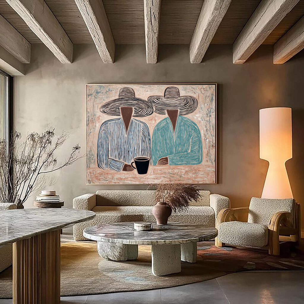 Coffee Conversations – Abstract Duo Figurative Painting