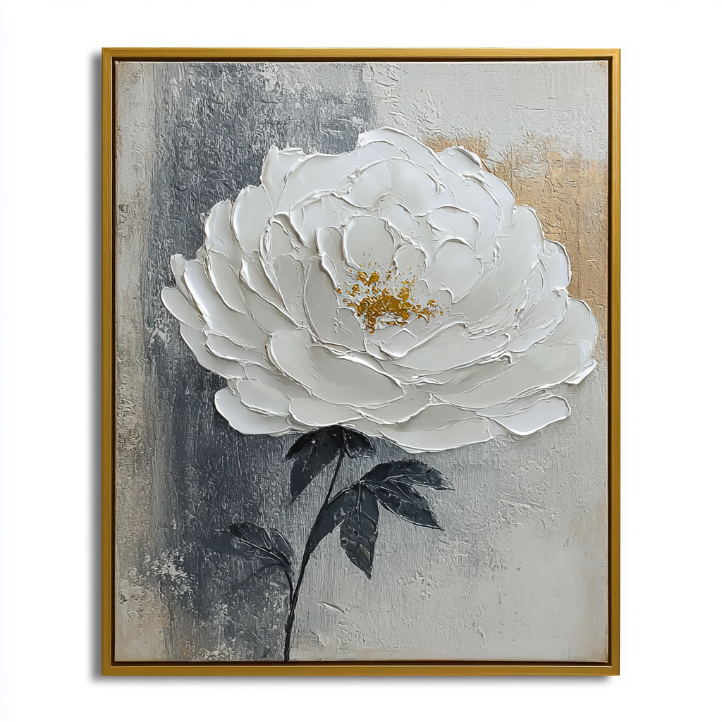 White Peony Textured Painting #ART19