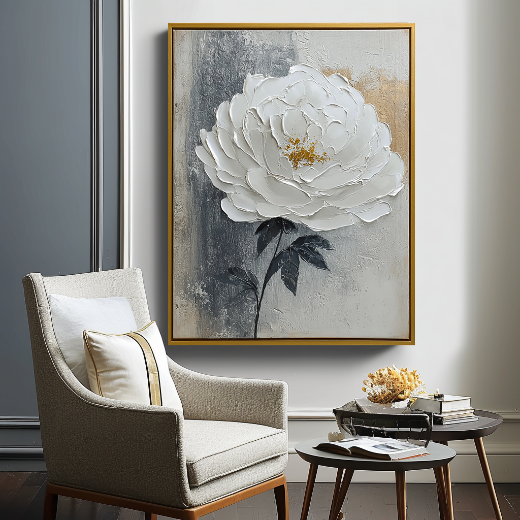 White Peony Textured Painting #ART19