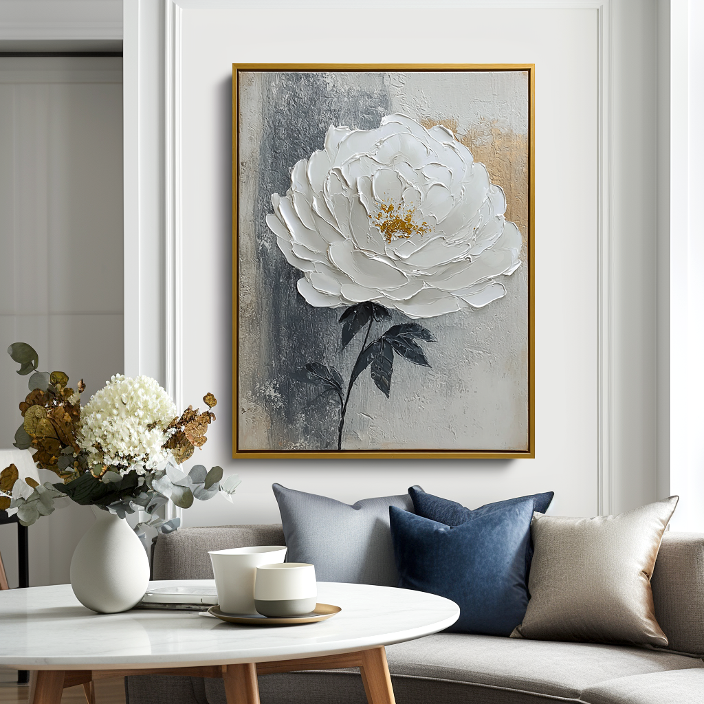 White Peony Textured Painting #ART19