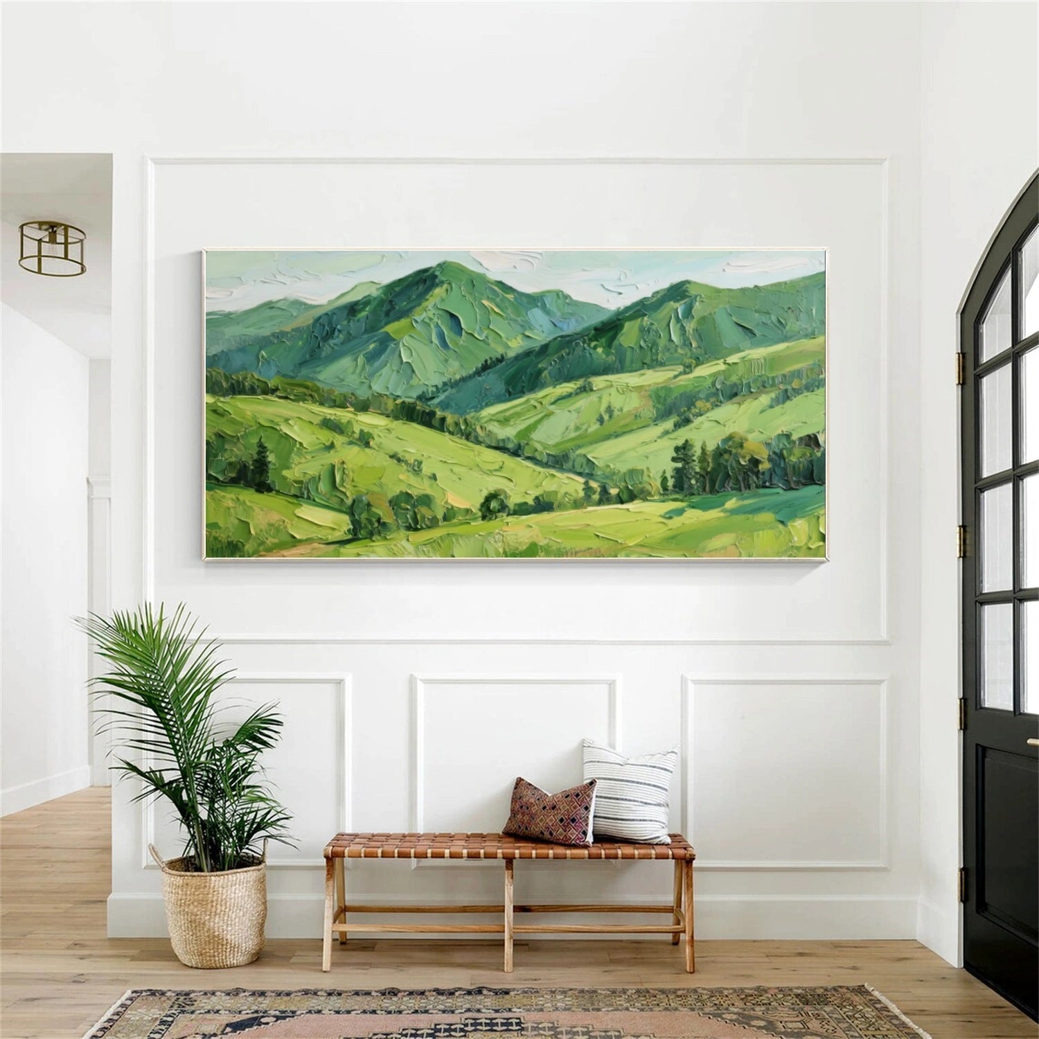 Emerald Peaks – Textured Green Mountain Landscape Painting